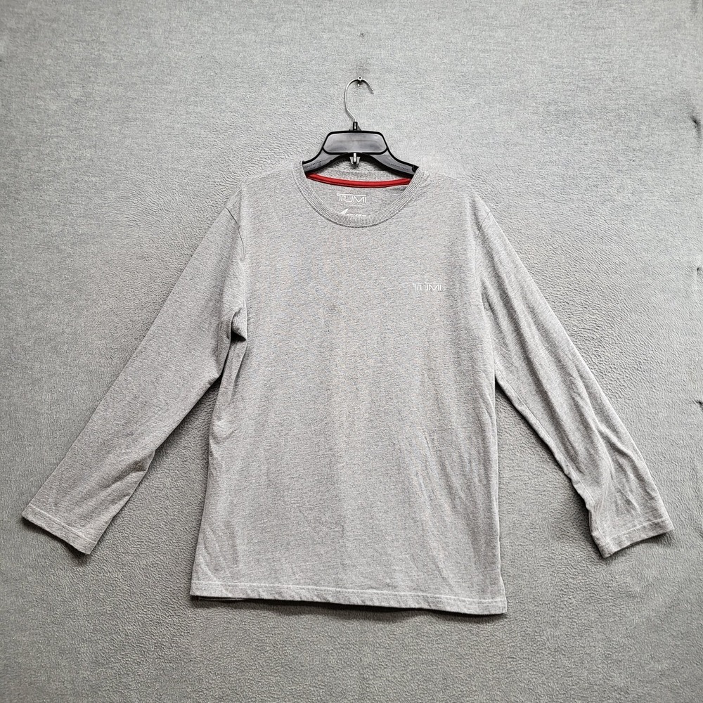Tumi Men‎ Shirt Small Gray Logo Crew Neck Long Sleeve Pullover Tee
